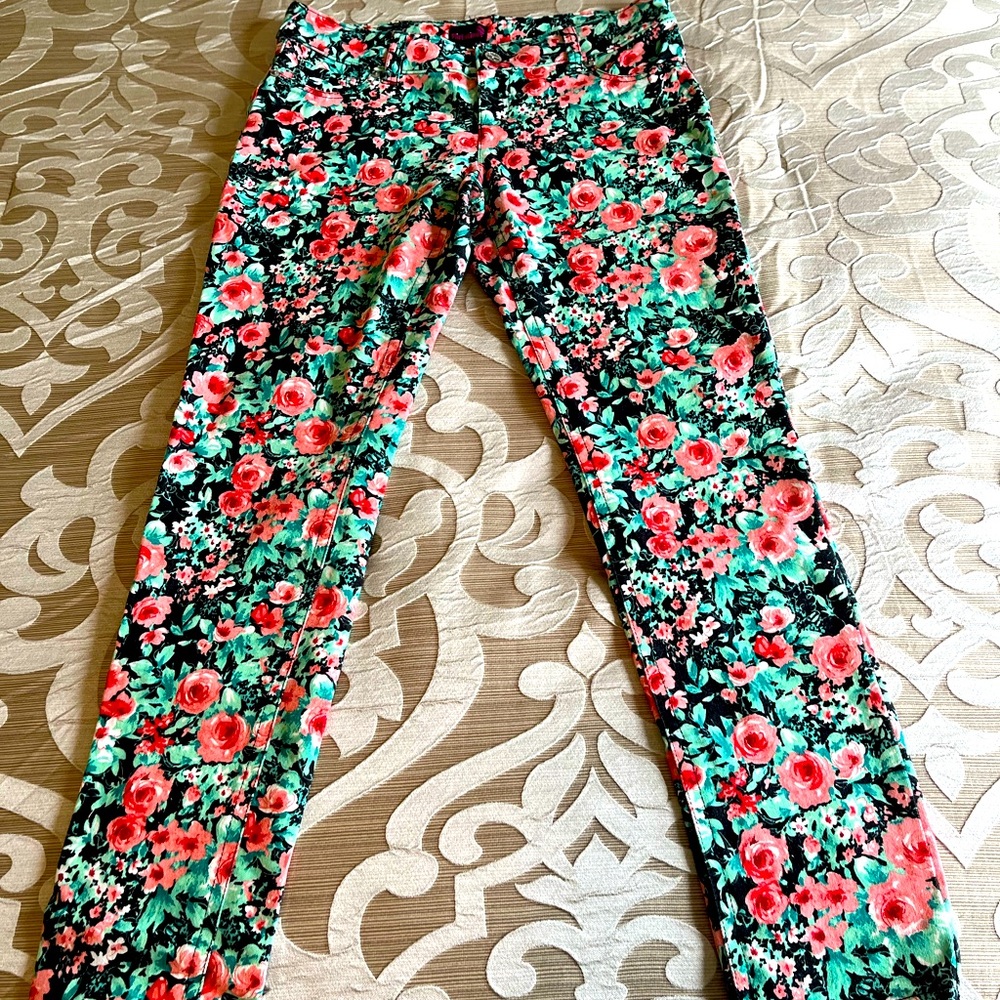 Floral Pants - Vintage 2000s Pink Green Black - by Flirtatious - Sz 9